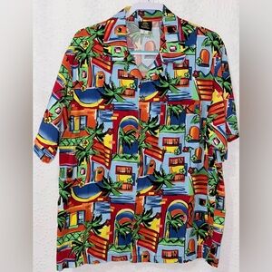 Toucan Dance Tropical Button Up Shirt M 100% Cotton Made USA Vibrant Colors